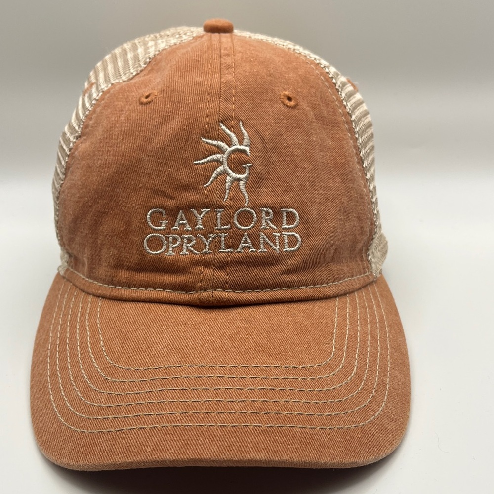 Gaylord Opryland Embroidered Logo Trucker Hat - Peachy Rust & Cream